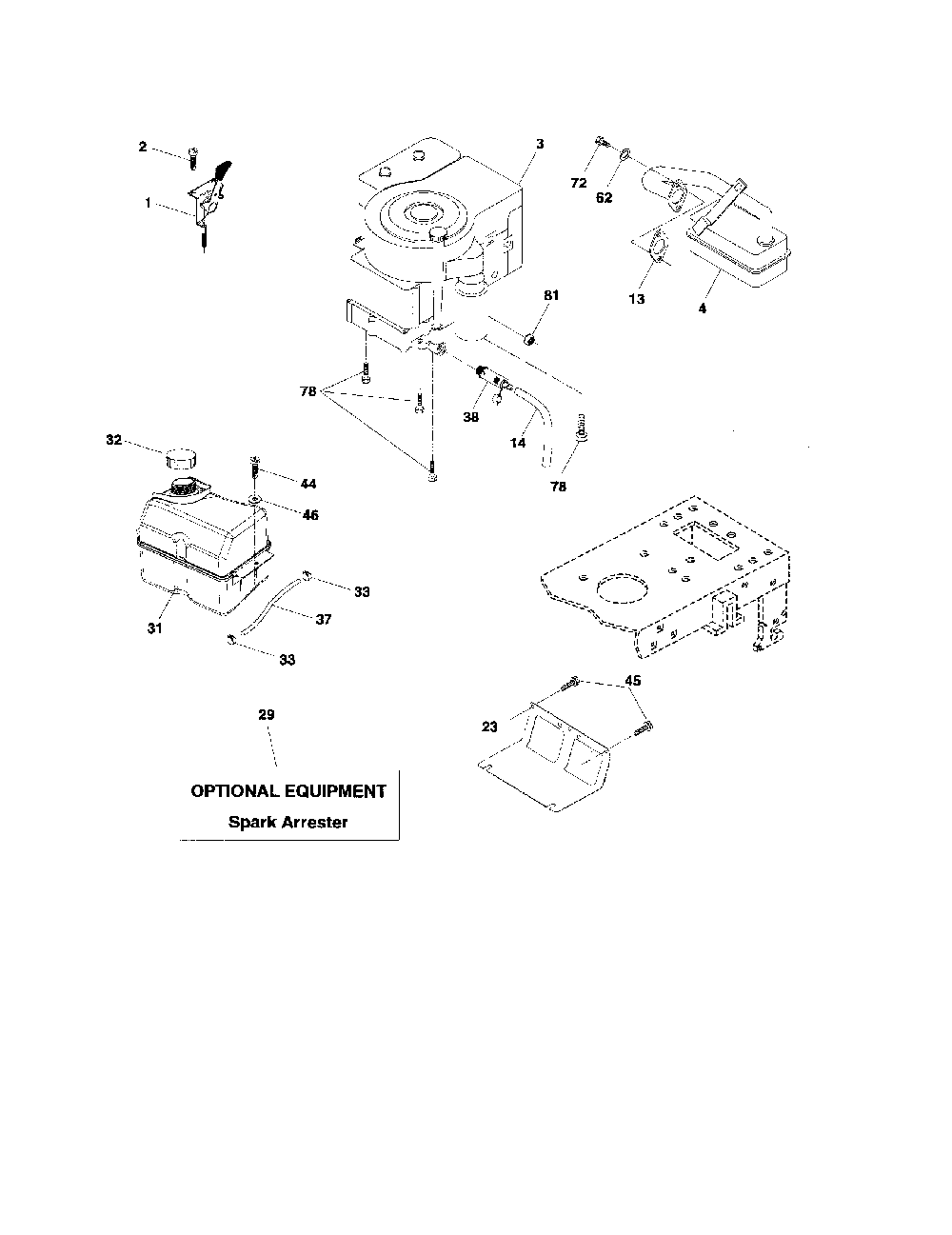 Engine Diagram and Parts List for 96012002803  Poulan Lawn Tractor