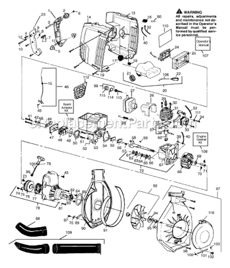 Blower Assembly Diagram and Parts List for GBI30V  Poulan Leaf Blower / Vacuum