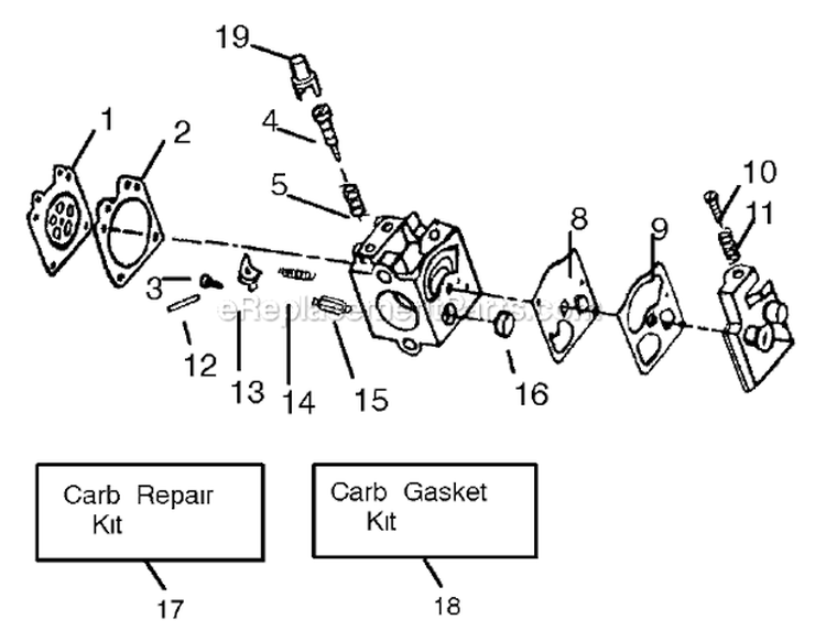 Carburetor Assembly Wt-141 Diagram and Parts List for GBI30V  Poulan Leaf Blower / Vacuum