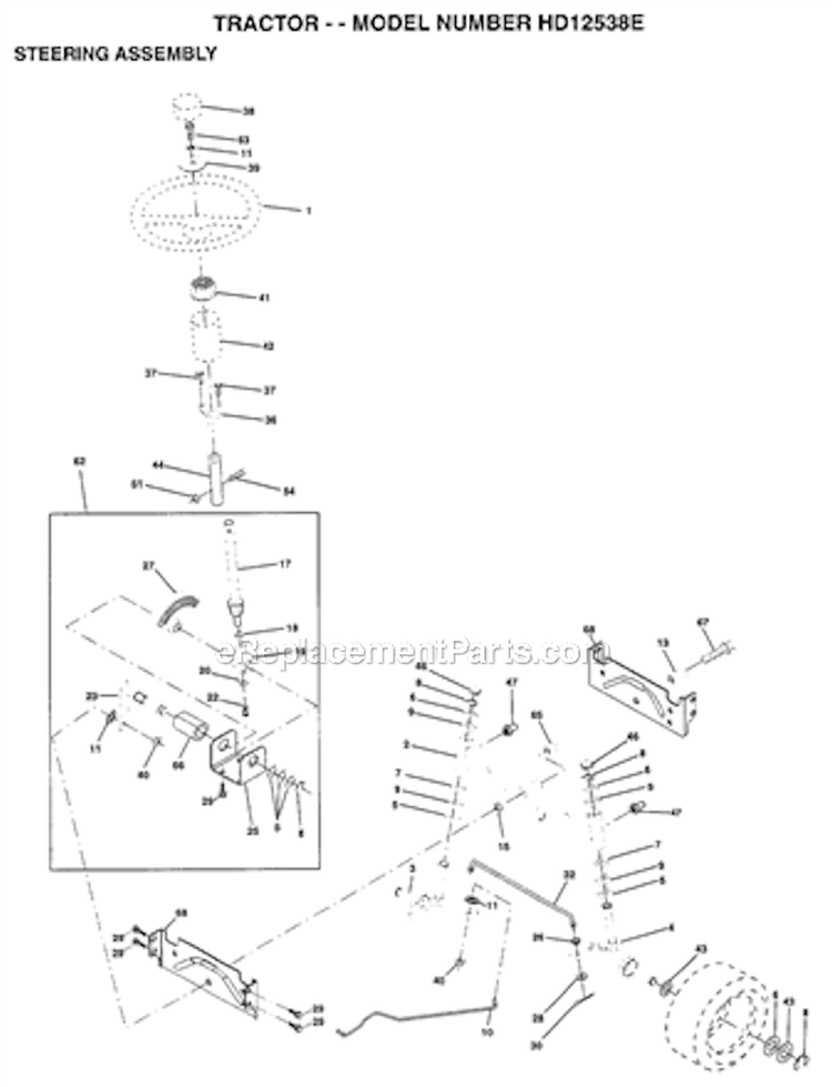 Page J Diagram and Parts List for HD12538E 1998 Poulan Lawn Tractor