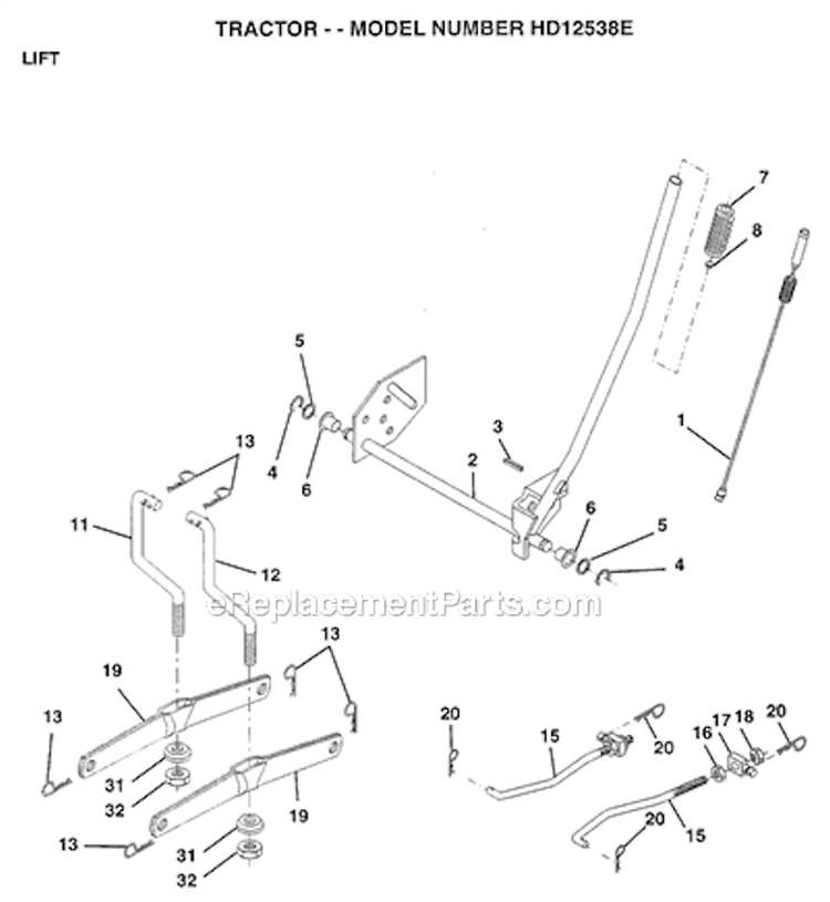 Page G Diagram and Parts List for HD12538E 1998 Poulan Lawn Tractor