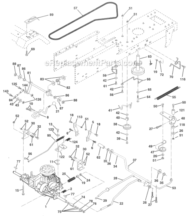 Drive Diagram and Parts List for HD145H42F  Poulan Lawn Tractor