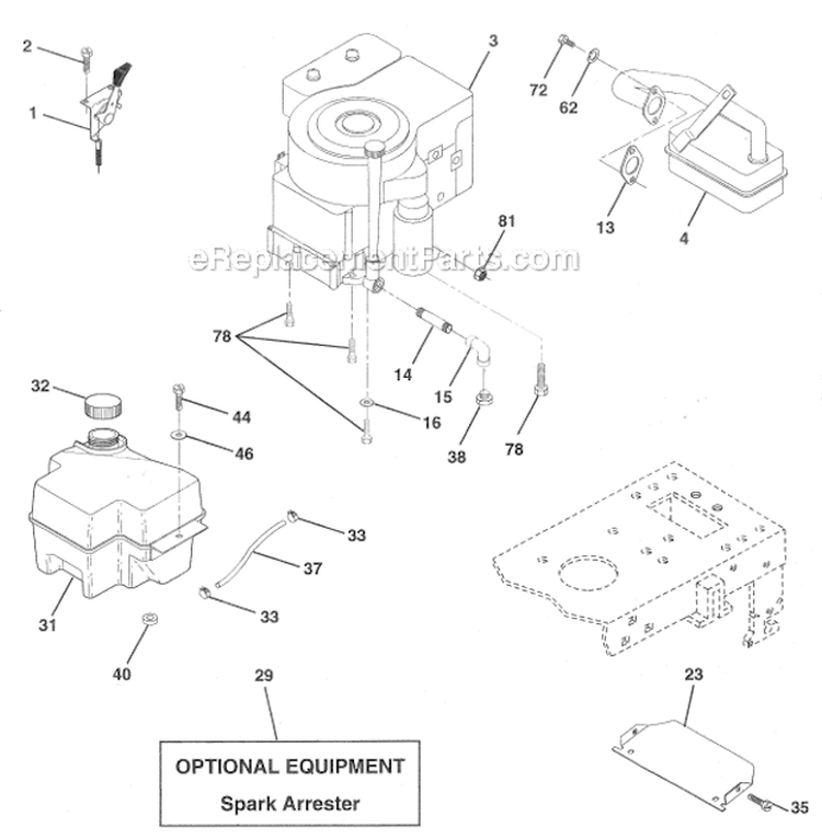 Engine Diagram and Parts List for HD145H42F  Poulan Lawn Tractor
