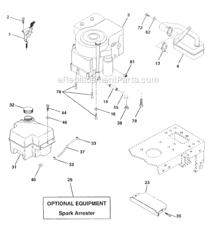 Engine Diagram and Parts List for HD145H42J  Poulan Lawn Tractor