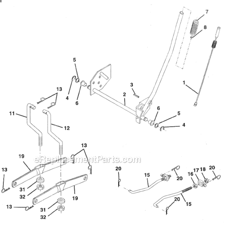 Shaft Diagram and Parts List for HD145H42J  Poulan Lawn Tractor