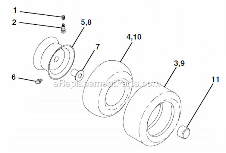 Wheels And Tires Diagram and Parts List for HD1842  Poulan Lawn Tractor