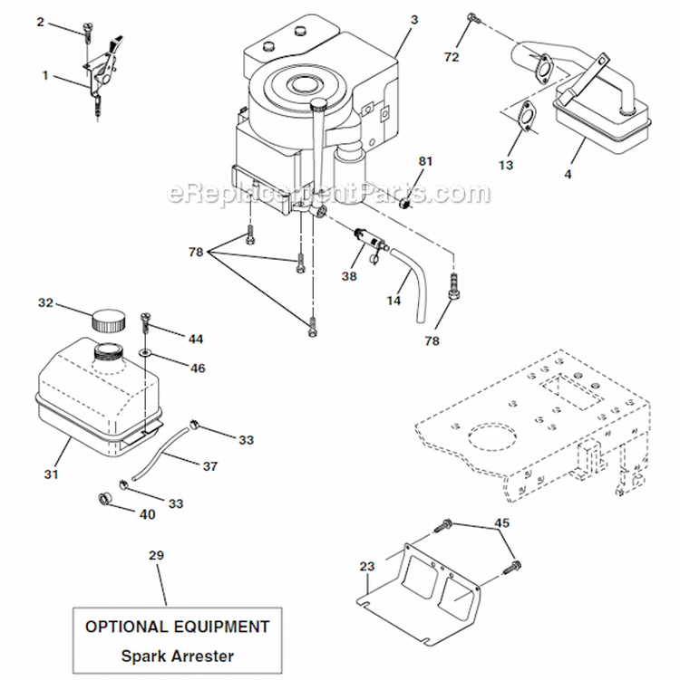 Engine Diagram and Parts List for HD1842  Poulan Lawn Tractor