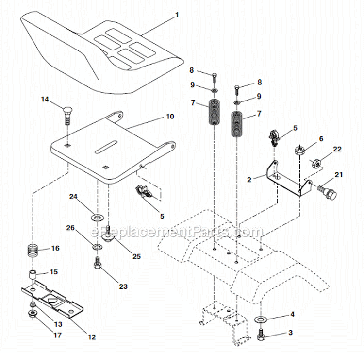 Seat Assembly Diagram and Parts List for HD1842  Poulan Lawn Tractor