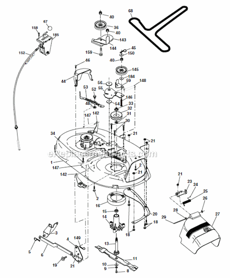 Mower Deck Diagram and Parts List for HD1842  Poulan Lawn Tractor