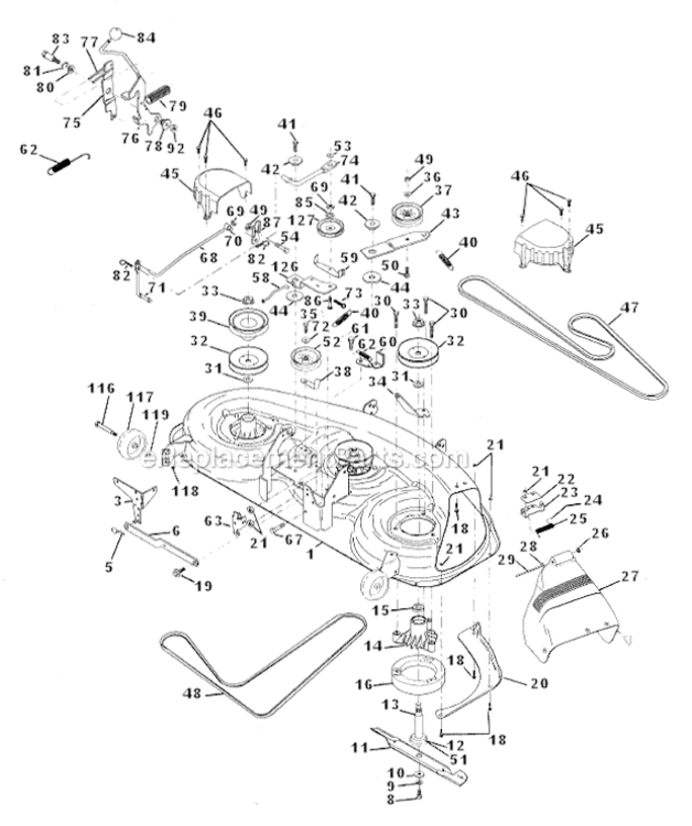 Mower_Deck Diagram and Parts List for HD185H46  Poulan Lawn Tractor
