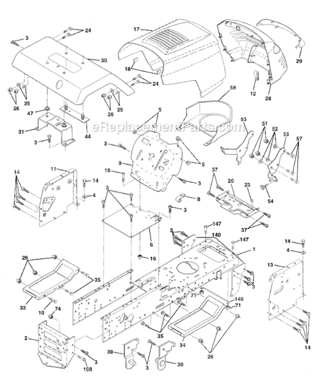 Chassis_And_Enclosures Diagram and Parts List for HD185H46  Poulan Lawn Tractor
