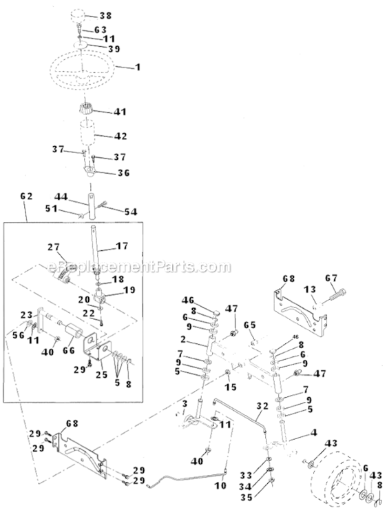 Steering_Assembly Diagram and Parts List for HD185H46  Poulan Lawn Tractor