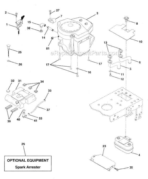 Engine Diagram and Parts List for HD185H46  Poulan Lawn Tractor