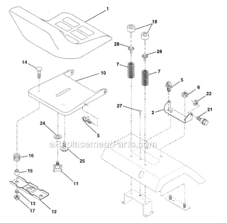 Seat_Assembly Diagram and Parts List for HD185H46  Poulan Lawn Tractor