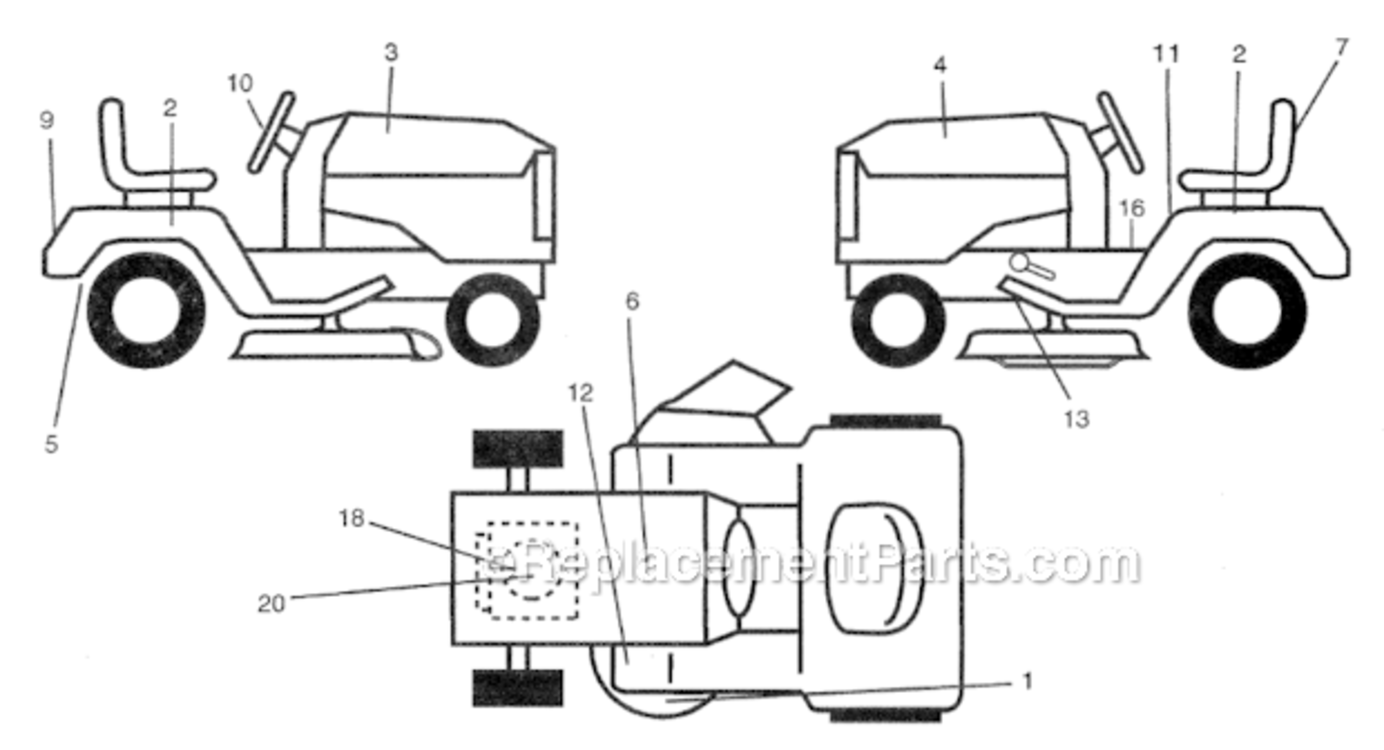Decals Diagram and Parts List for HD185H46  Poulan Lawn Tractor