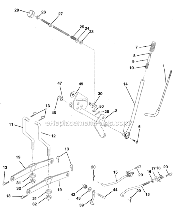 Lift Diagram and Parts List for HD185H46  Poulan Lawn Tractor