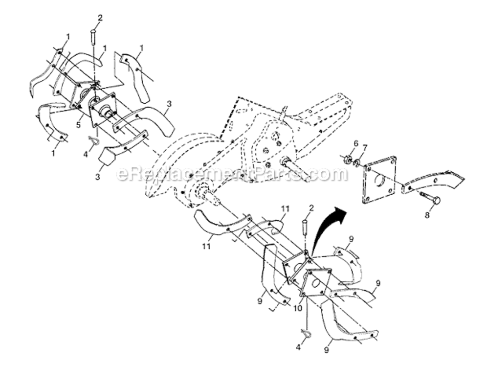 Tine_Assembly Diagram and Parts List for HDR500K  Poulan Tiller