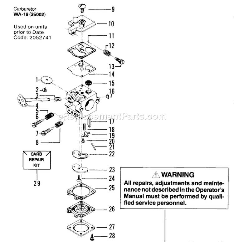 Page A Diagram and Parts List for MICROXXV MICRO XXV Poulan Chainsaw