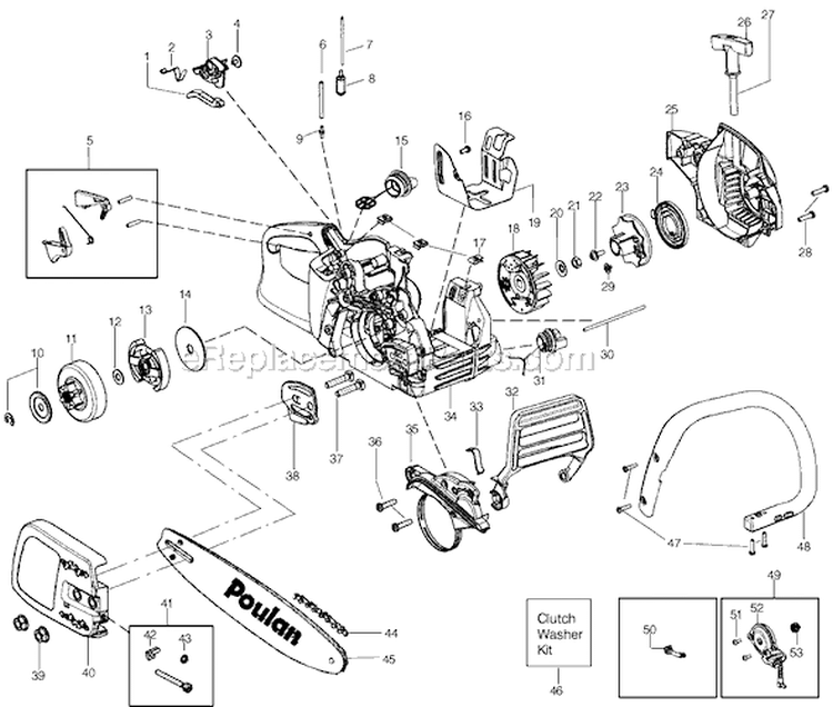 Page A Diagram and Parts List for P3314WS Type 2 Poulan Chainsaw