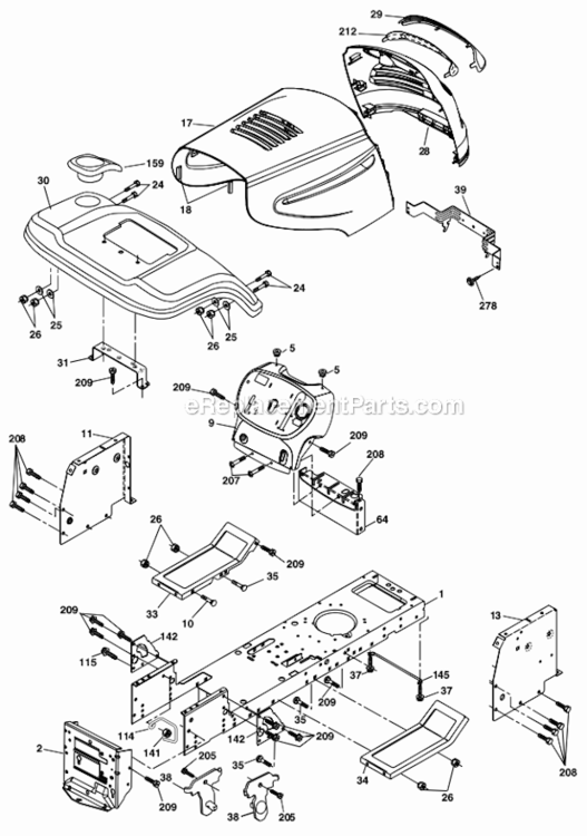 Chassis_And_Enclosures Diagram and Parts List for PB155G42 960120130 Poulan Lawn Tractor