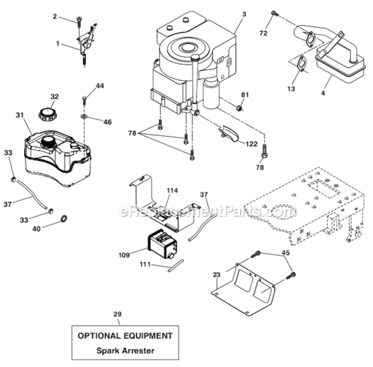 Engine Diagram and Parts List for PB155G42 960120130 Poulan Lawn Tractor