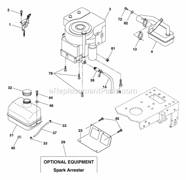 Engine Diagram and Parts List for PB1638LT 2006 - 96012004400 Poulan Lawn Tractor