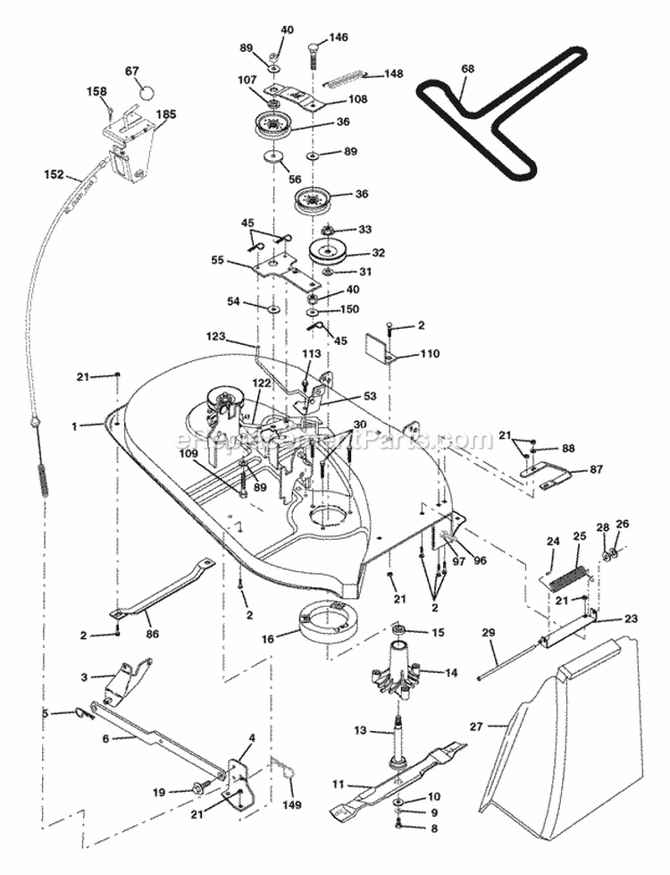 Mower Deck Diagram and Parts List for PB1638LT 2006 - 96012004400 Poulan Lawn Tractor