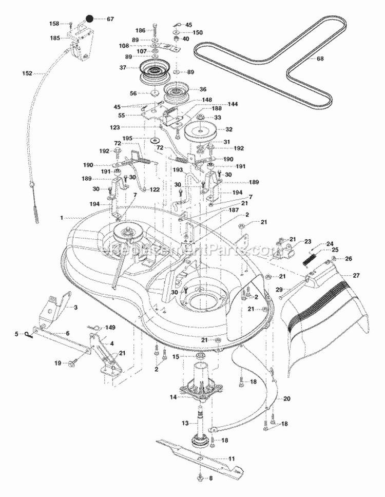 Mower Deck Diagram and Parts List for PB1638LT 2006 - 96012004401 Poulan Lawn Tractor