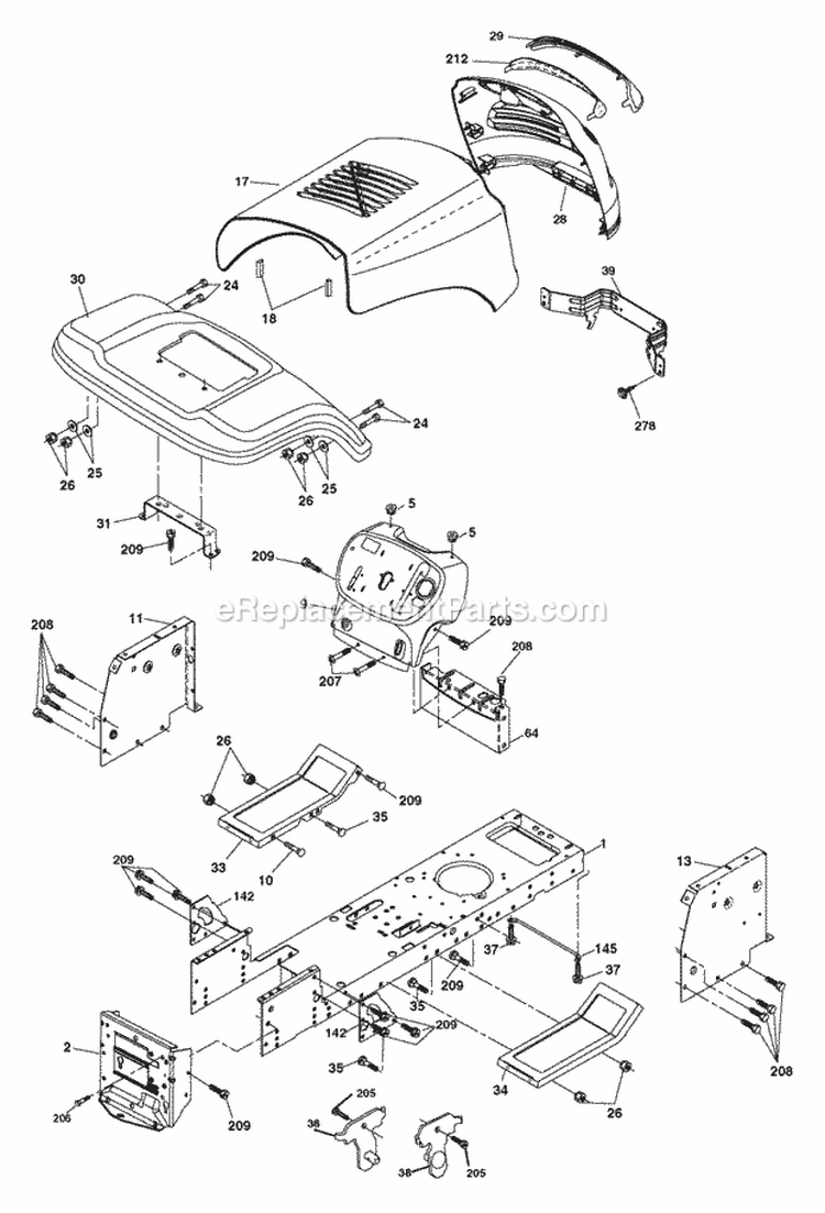 Chassis Diagram and Parts List for PB1638LT 2006 - 96012004402 Poulan Lawn Tractor