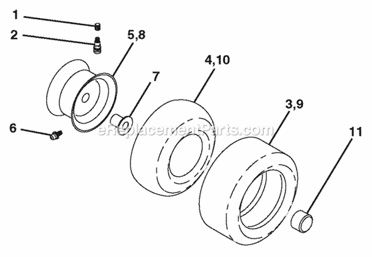 Wheels  Tires Diagram and Parts List for PB1638LT 2006 - 96012004402 Poulan Lawn Tractor