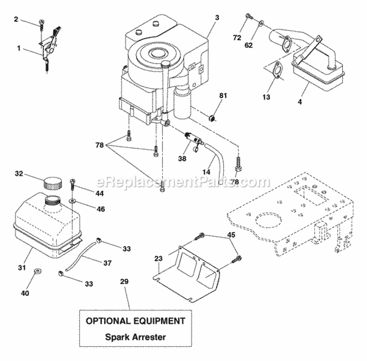 Engine Diagram and Parts List for PB1638LT 2006 - 96012004402 Poulan Lawn Tractor