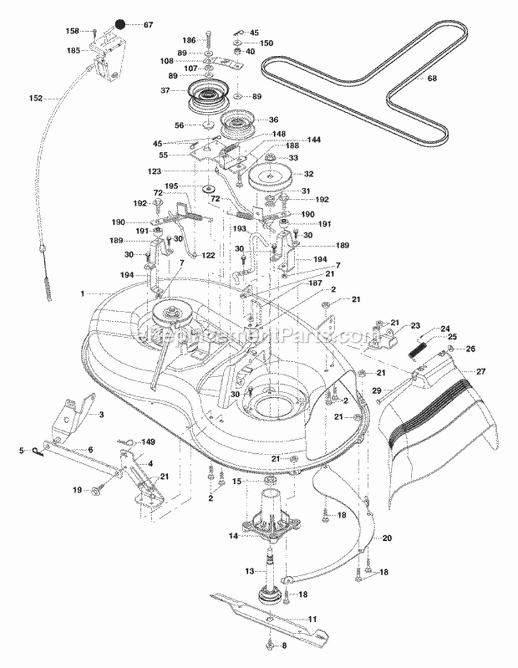 Mower Deck Diagram and Parts List for PB1638LT 2006 - 96012004402 Poulan Lawn Tractor