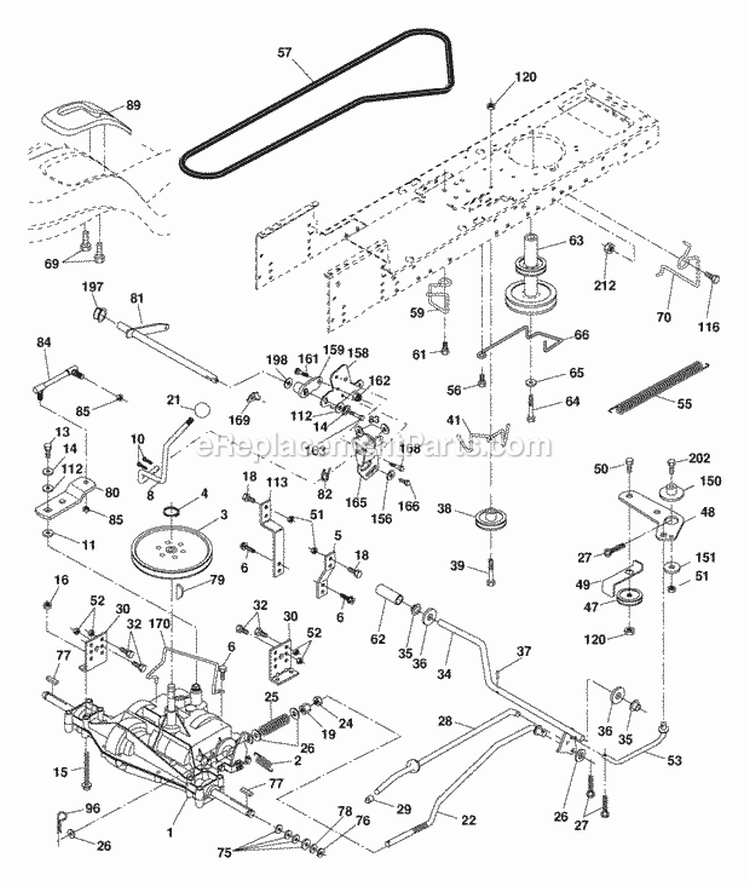 Drive Diagram and Parts List for PB1638LT 2006 - 96012004403 Poulan Lawn Tractor