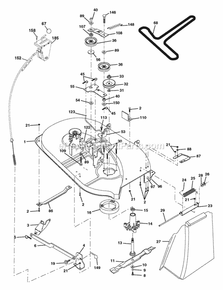 Mower Deck Diagram and Parts List for PB1638LT 2006 - 96012004403 Poulan Lawn Tractor