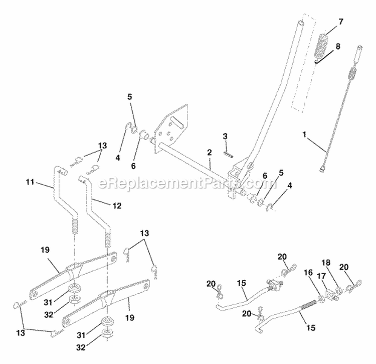 Mower Lift Diagram and Parts List for PB1638LT 2006 - 96012004403 Poulan Lawn Tractor