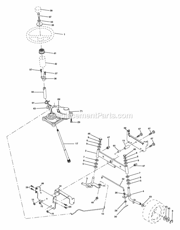 Steering Diagram and Parts List for PB1638LT 2006 - 96012004403 Poulan Lawn Tractor