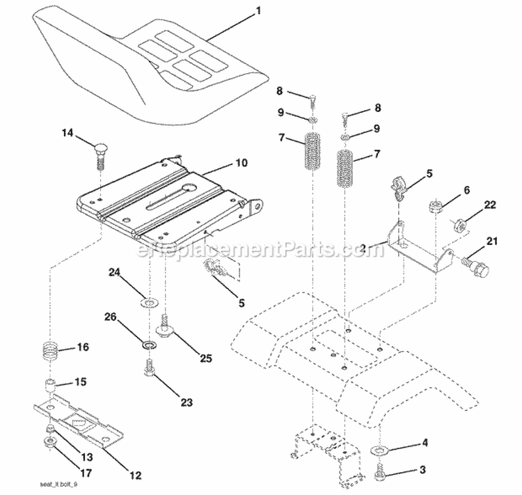 Seat Diagram and Parts List for PB1638LT 2006-01 Poulan Lawn Tractor