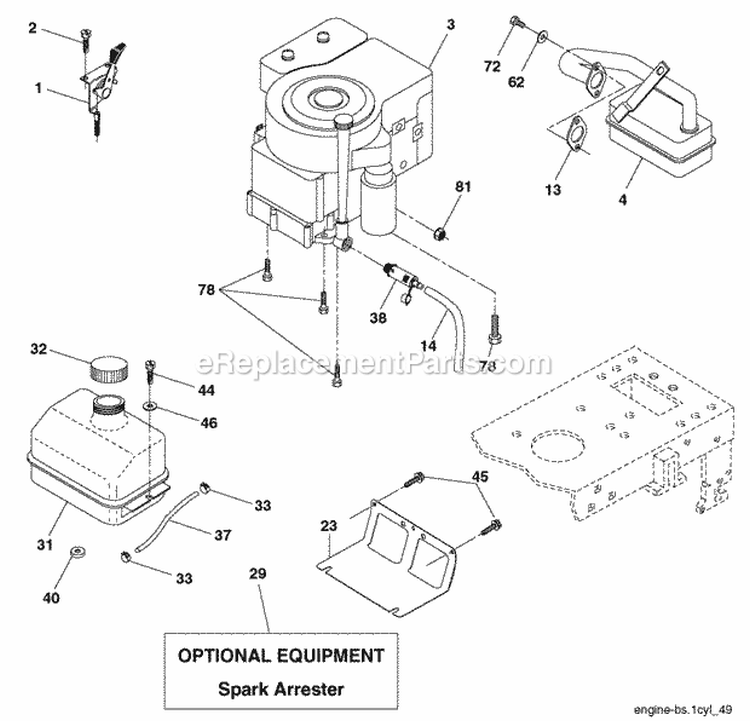Engine Diagram and Parts List for PB1638LT 2006-04 Poulan Lawn Tractor