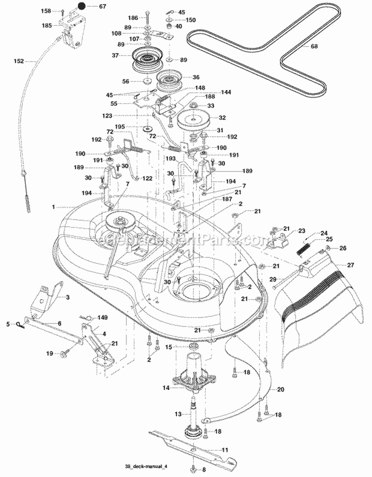 Mower Deck Diagram and Parts List for PB1638LT 2006-04 Poulan Lawn Tractor