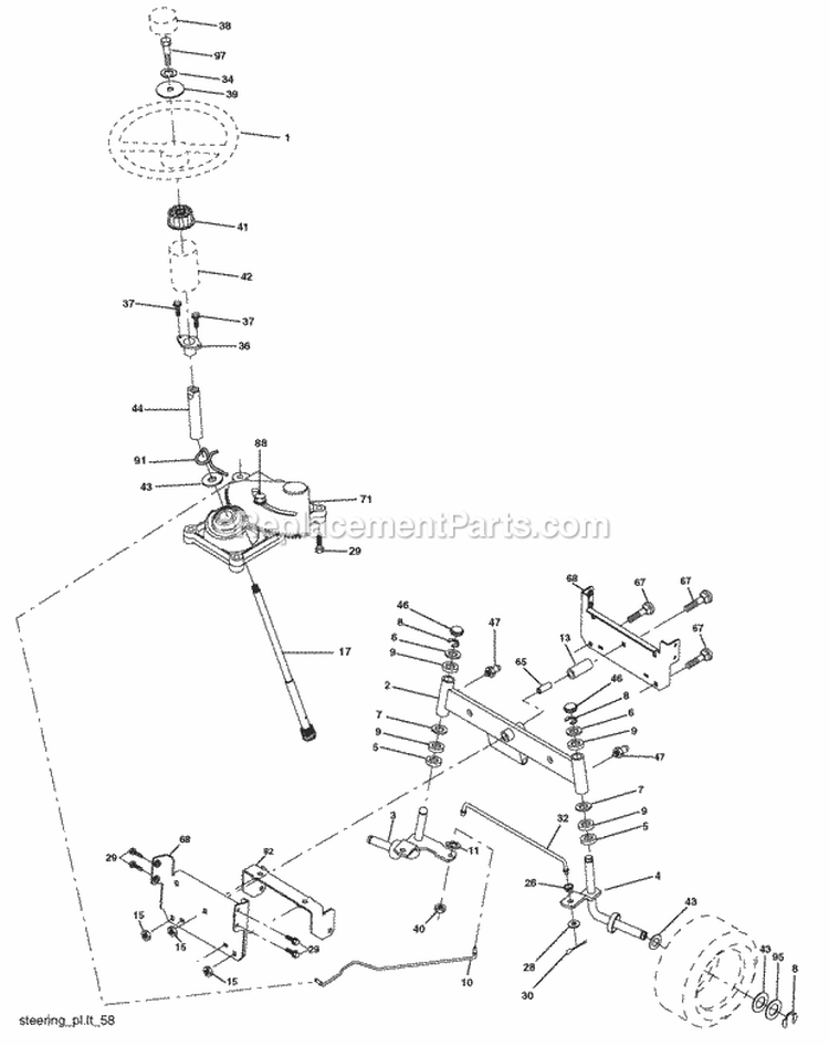 Steering Diagram and Parts List for PB1638LT 2006-04 Poulan Lawn Tractor