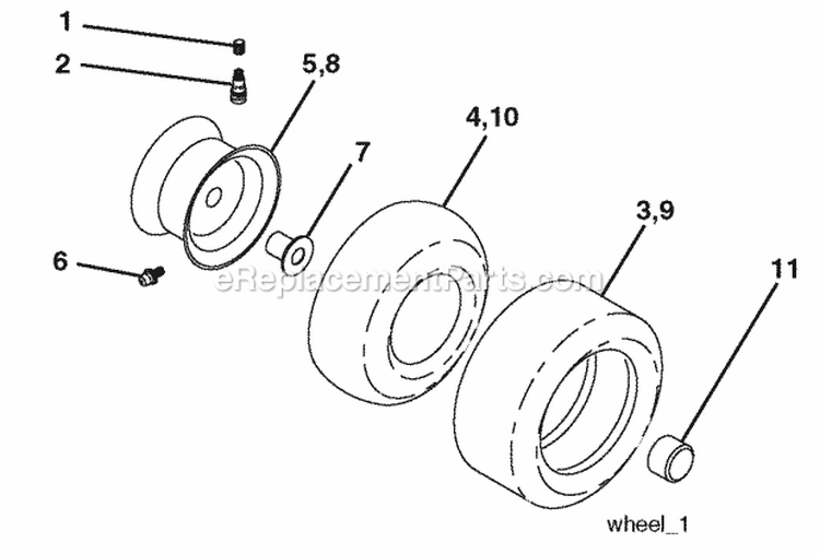 Wheels  Tires Diagram and Parts List for PB1638LT 2006-05 Poulan Lawn Tractor