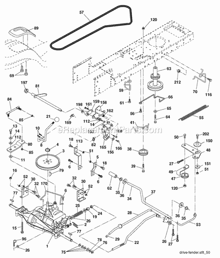 Drive Diagram and Parts List for PB1638LT 2006-05 Poulan Lawn Tractor