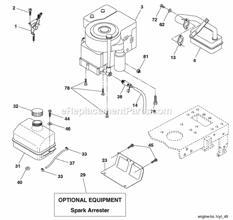 Engine Diagram and Parts List for PB1638LT 2006-05 Poulan Lawn Tractor