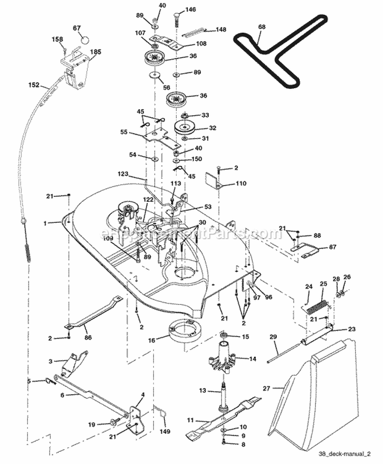 Mower Deck Diagram and Parts List for PB1638LT 2006-05 Poulan Lawn Tractor