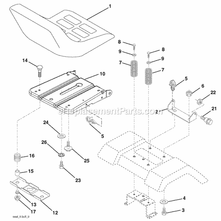 Seat Diagram and Parts List for PB1638LT 2006-05 Poulan Lawn Tractor