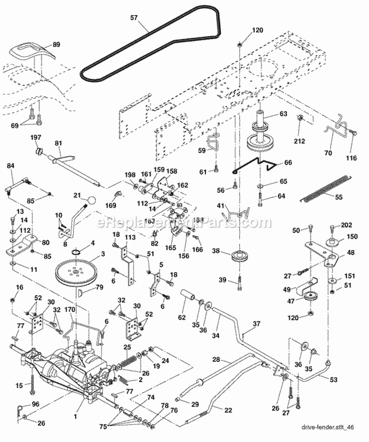 Drive Diagram and Parts List for PB1638LT 2006-10 - 96012004401 Poulan Lawn Tractor
