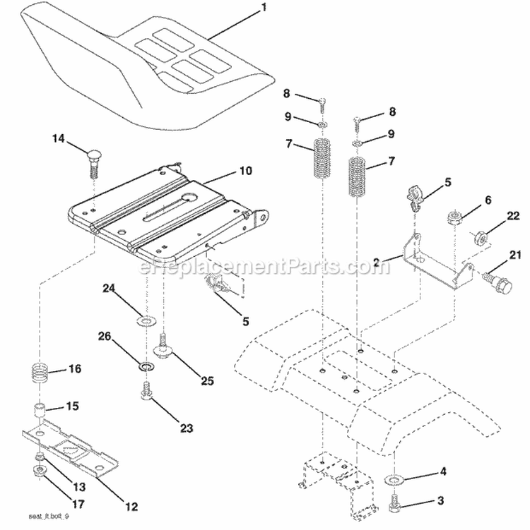 Seat Diagram and Parts List for PB1638LT 2006-10 - 96012004401 Poulan Lawn Tractor