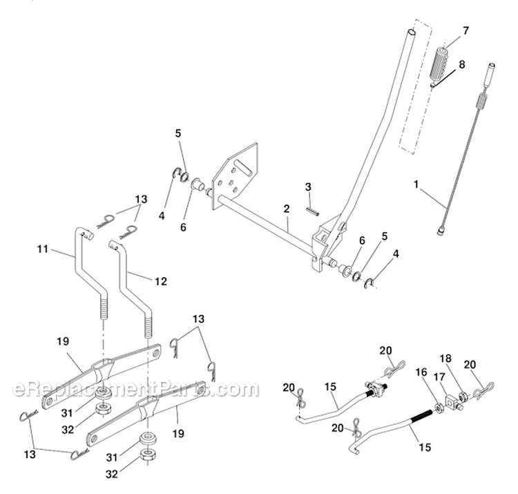 Mower Lift Diagram and Parts List for PB1842LT  Poulan Lawn Tractor