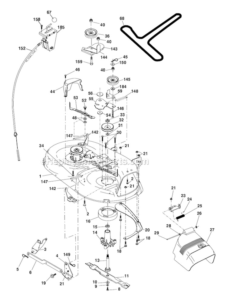 Mower Deck Diagram and Parts List for PB1842LT 96012004500 Poulan Lawn Tractor