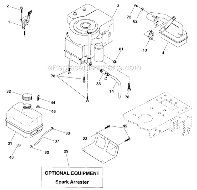 Engine Diagram and Parts List for PB1842LT  Poulan Lawn Tractor